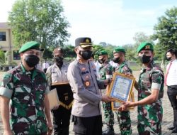 Unkap Kasus Narkotika Tiga Orang Prajurit Yonif 143/TWEJ, Terima Penghargaan Dari Kapolres Pesawaran