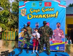 Yonif 8 Marinir Bersama Puskesmas Sei Lepan Kabupaten Langkat Vaksinansi Anak Usia 6-12 Tahun