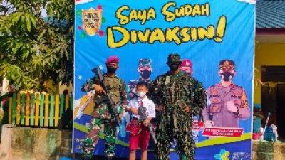Yonif 8 Marinir Bersama Puskesmas Sei Lepan Kabupaten Langkat Vaksinansi Anak Usia 6-12 Tahun