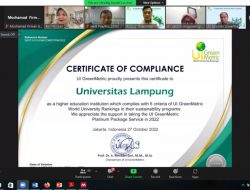 Unila Raih Certificate of Compliance dan UI GreenMetric Trees Rating 2022