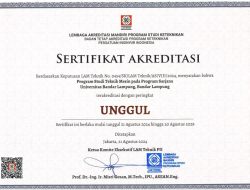 Selamat! Prodi Teknik Mesin UBL Jadi Prodi PTS Pertama di Sumatera Raih Akreditasi Unggul