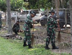 Kompak TNI Wilayah Lampung Bersihkan SLB Dharma Bhakti Dharma Pertiwi