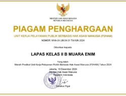 Wujud Pelayanan Prima, Lapas Muara Enim Kembali Raih Predikat P2HAM