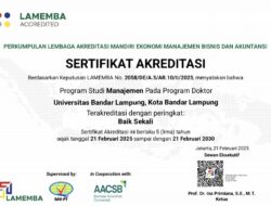 Program Doktor Manajemen UBL Raih Akreditasi Baik Sekali dari LAMEMBA
