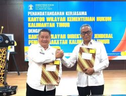 Kanwil Kemenkum Kaltim dan Kanwil Ditjen Pemasyarakatan Teken Perjanjian Kerja Sama, Dorong Penguatan Layanan Bantuan Hukum